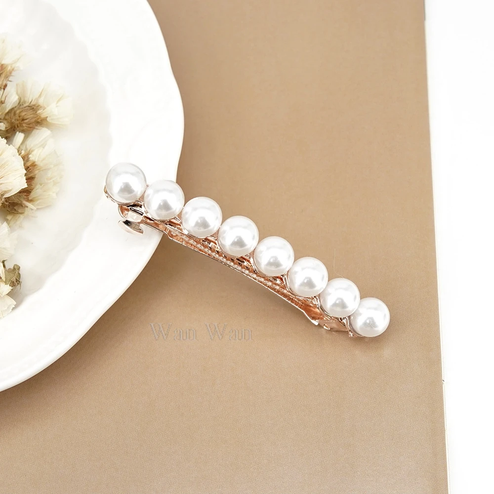 Women's White Hair Clip Korean Version Simulated Pearl Spring Hairpin Bow Hair Accessories Hollow Rhinestone Bride Headpiece