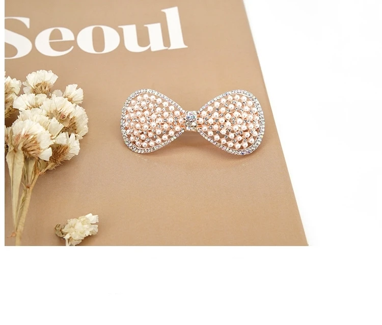 Women's White Hair Clip Korean Version Simulated Pearl Spring Hairpin Bow Hair Accessories Hollow Rhinestone Bride Headpiece