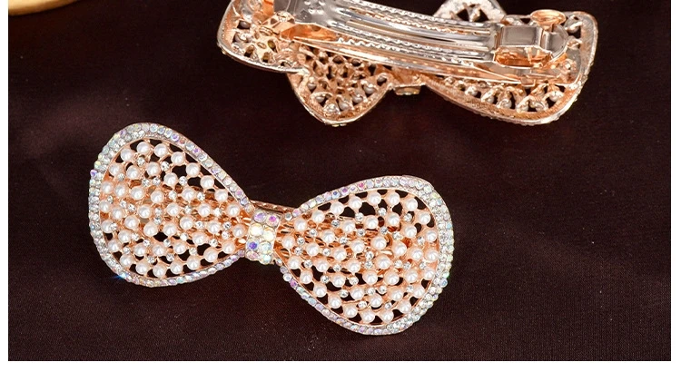 Women's White Hair Clip Korean Version Simulated Pearl Spring Hairpin Bow Hair Accessories Hollow Rhinestone Bride Headpiece