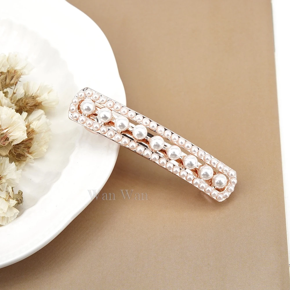 Women's White Hair Clip Korean Version Simulated Pearl Spring Hairpin Bow Hair Accessories Hollow Rhinestone Bride Headpiece