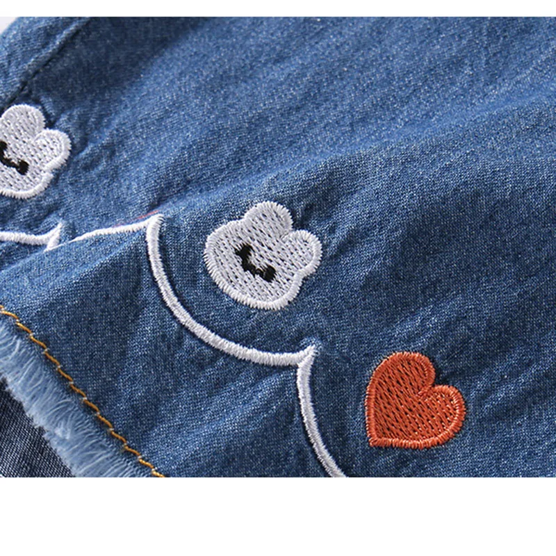 Pure Cotton Girls Jeans Summer Soft Thin Children Trousers Sweet Cute Rabbit Heart Embroidered Kids Wide-Leg Pants 1-6 Y Toddler