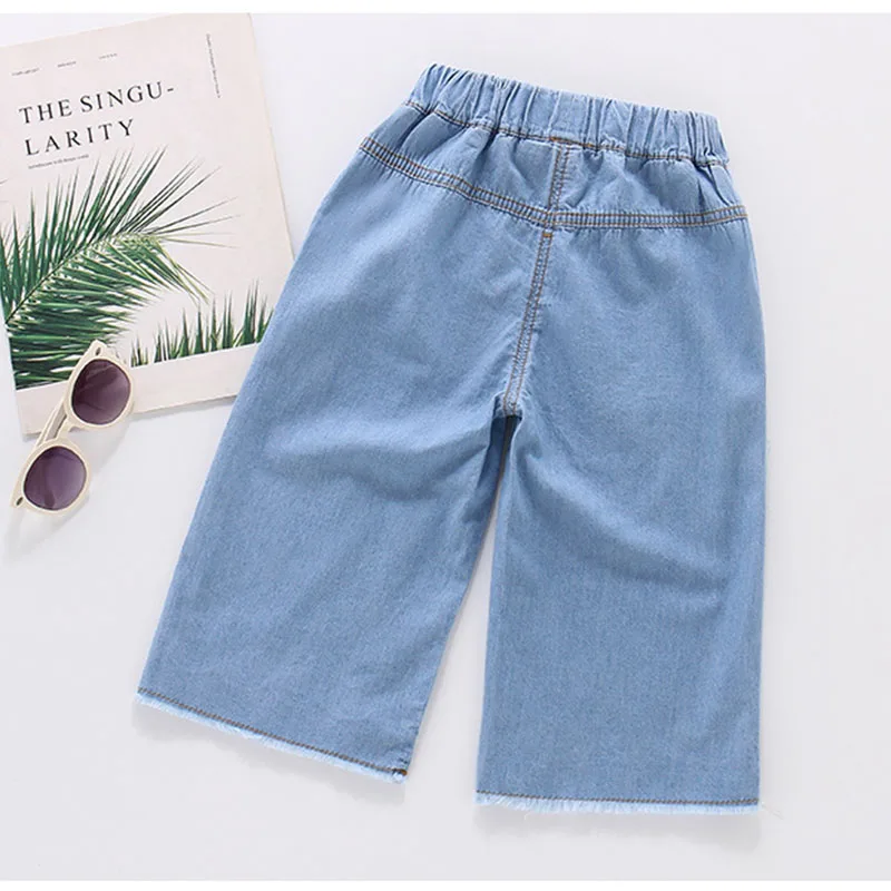 Pure Cotton Girls Jeans Summer Soft Thin Children Trousers Sweet Cute Rabbit Heart Embroidered Kids Wide-Leg Pants 1-6 Y Toddler