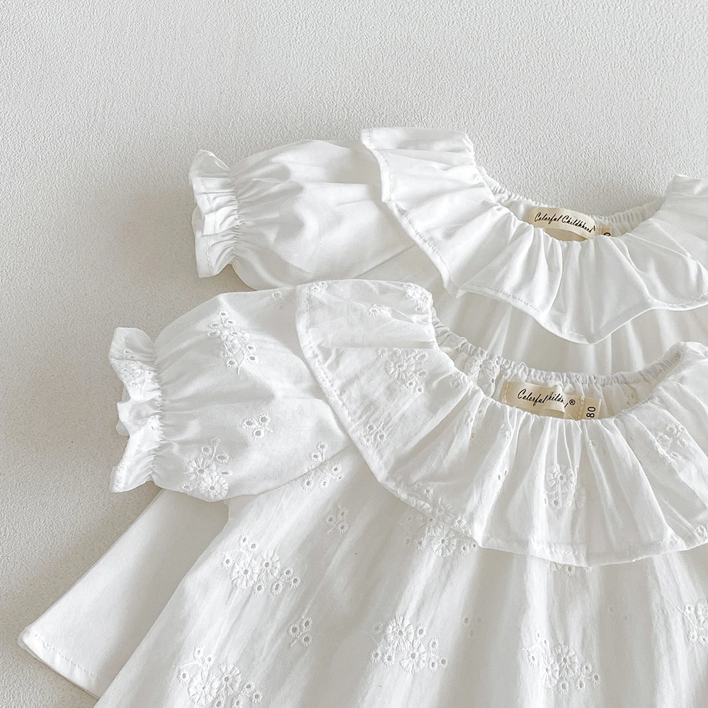 Baby Girl's Blouse Summer New Cotton Breathable Shirt Tops Clothing for Girls Versatile Ruffle Collar Short Sleeved T-shirt