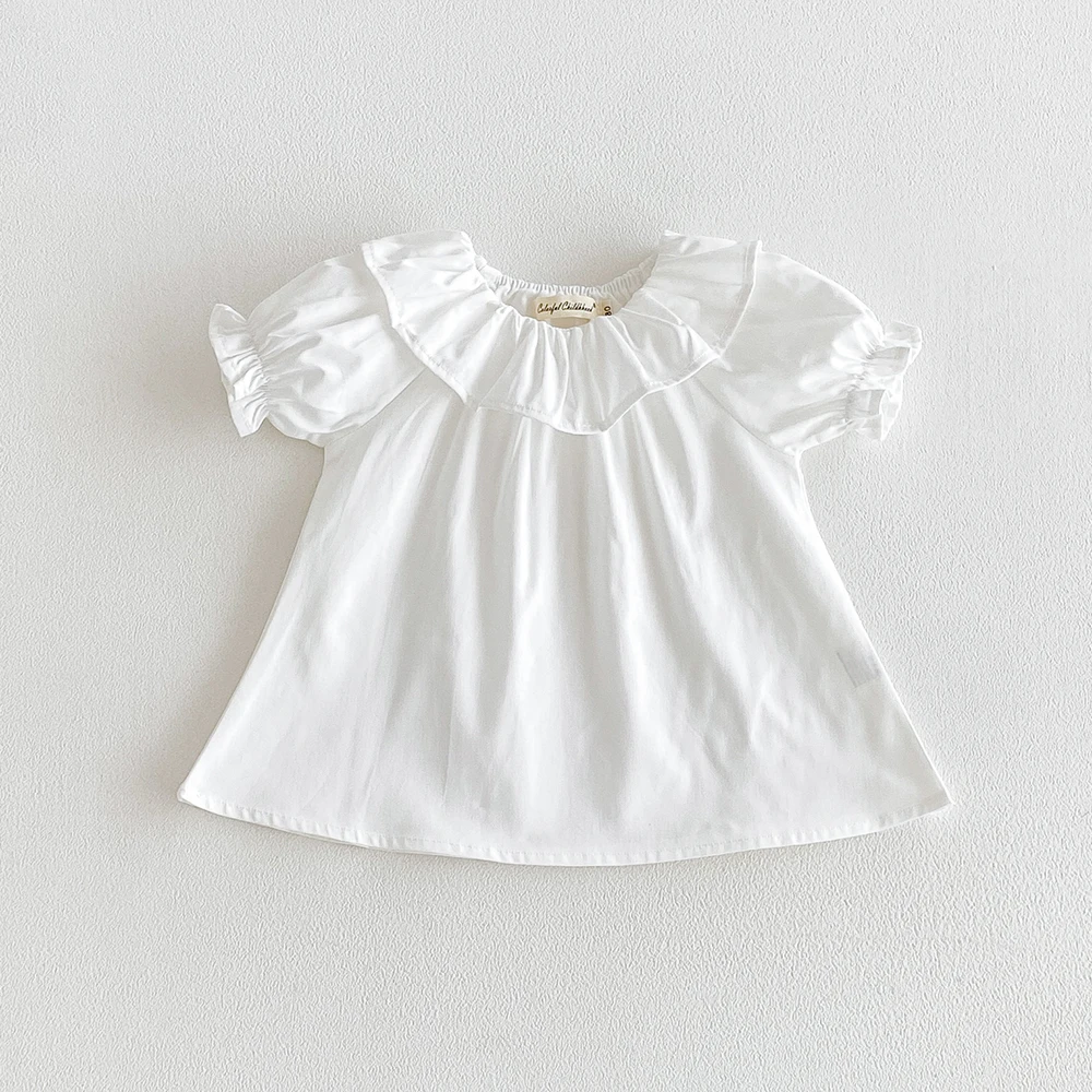 Baby Girl's Blouse Summer New Cotton Breathable Shirt Tops Clothing for Girls Versatile Ruffle Collar Short Sleeved T-shirt