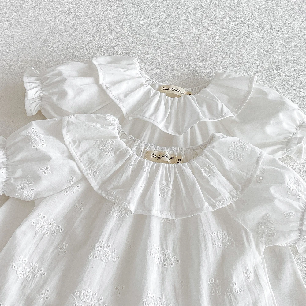 Baby Girl's Blouse Summer New Cotton Breathable Shirt Tops Clothing for Girls Versatile Ruffle Collar Short Sleeved T-shirt