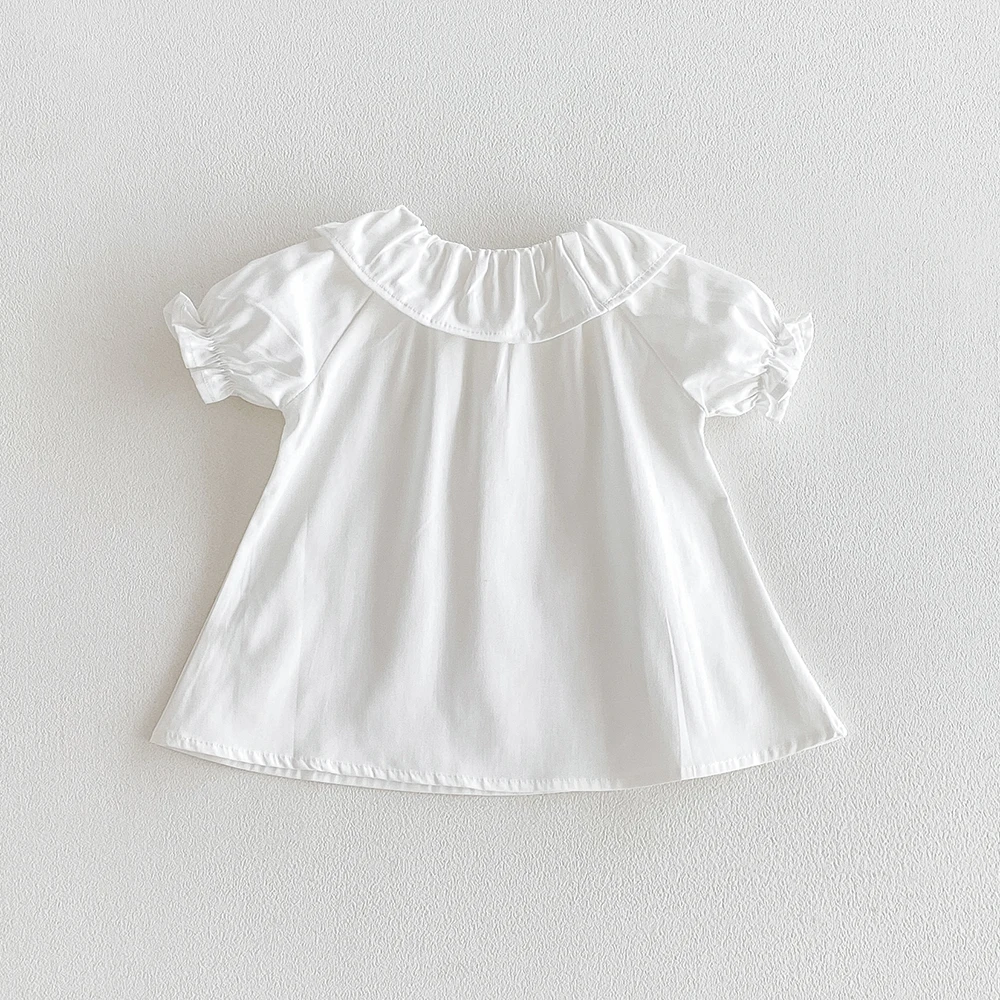 Baby Girl's Blouse Summer New Cotton Breathable Shirt Tops Clothing for Girls Versatile Ruffle Collar Short Sleeved T-shirt