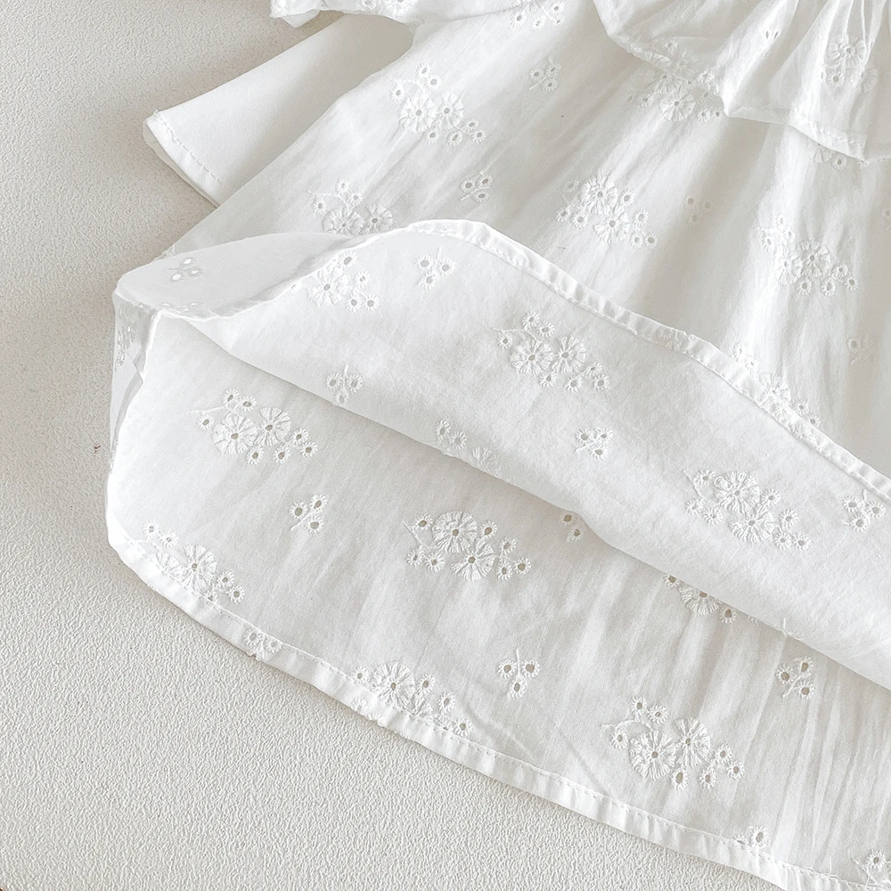 Baby Girl's Blouse Summer New Cotton Breathable Shirt Tops Clothing for Girls Versatile Ruffle Collar Short Sleeved T-shirt