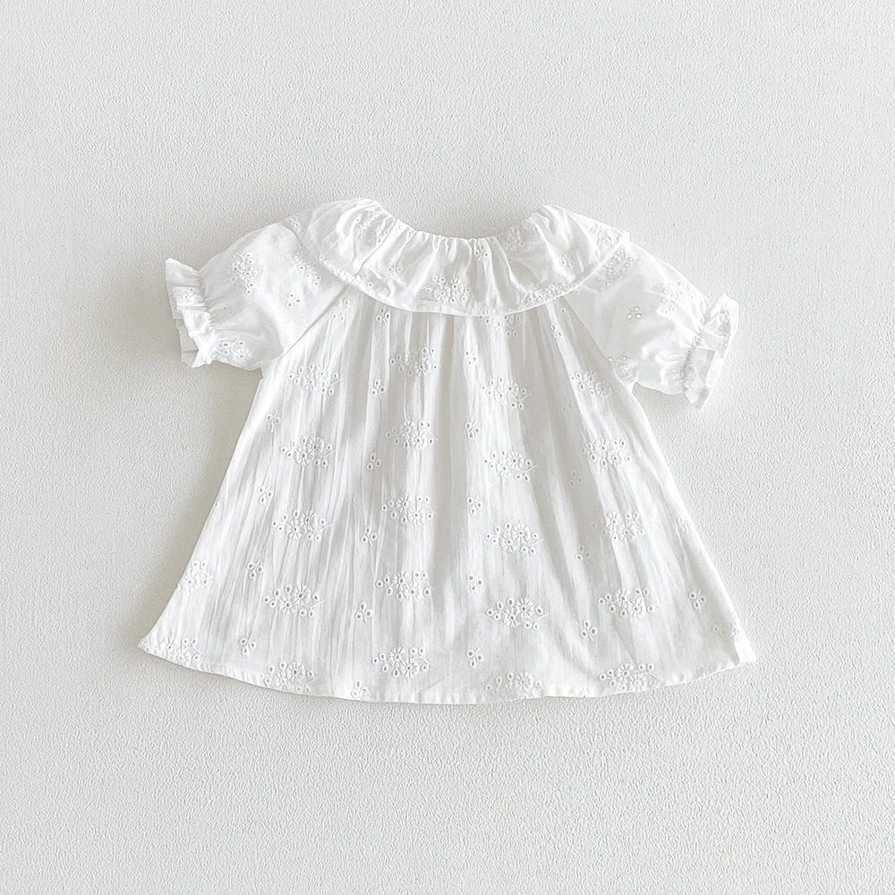 Baby Girl's Blouse Summer New Cotton Breathable Shirt Tops Clothing for Girls Versatile Ruffle Collar Short Sleeved T-shirt