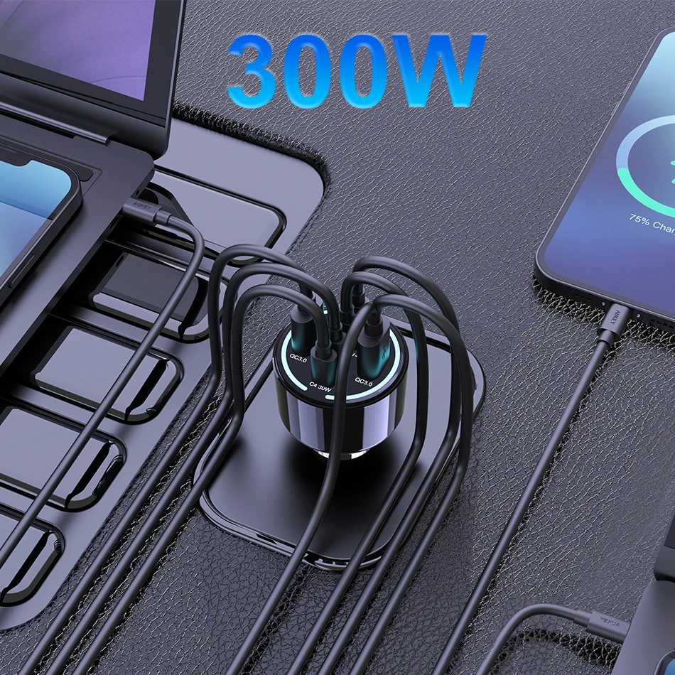 Ubigbuy 240W Car Charger PD 3.1 140W 100W PPS 45W Super Fast Charging USB C Car Phone Adapter for MacBook Pro iPhone 15 Samsung