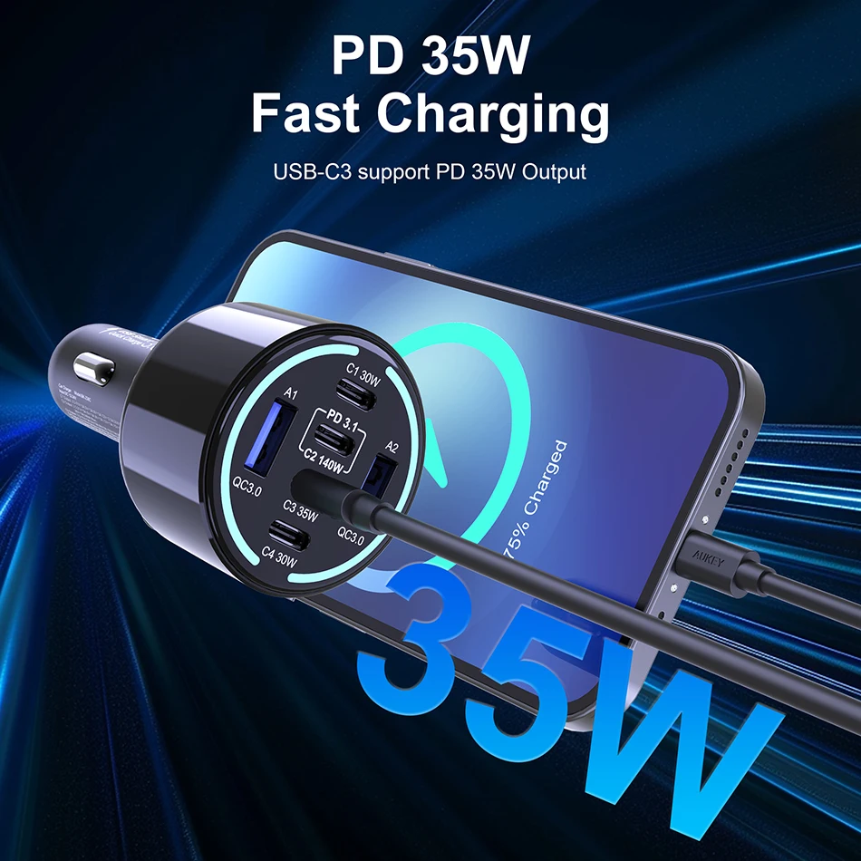 Ubigbuy 240W Car Charger PD 3.1 140W 100W PPS 45W Super Fast Charging USB C Car Phone Adapter for MacBook Pro iPhone 15 Samsung