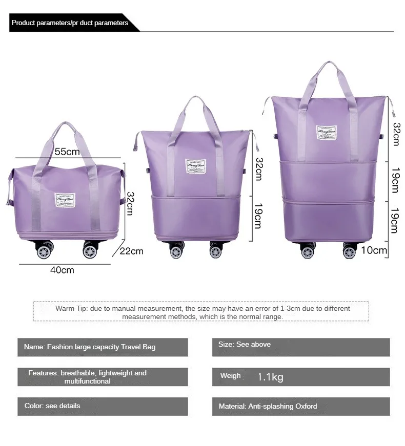 Universal Wheel Expandable Luggage Large Capacity Dry and Wet Separation Storage Travel Fitness Bag Lightweight Luggage