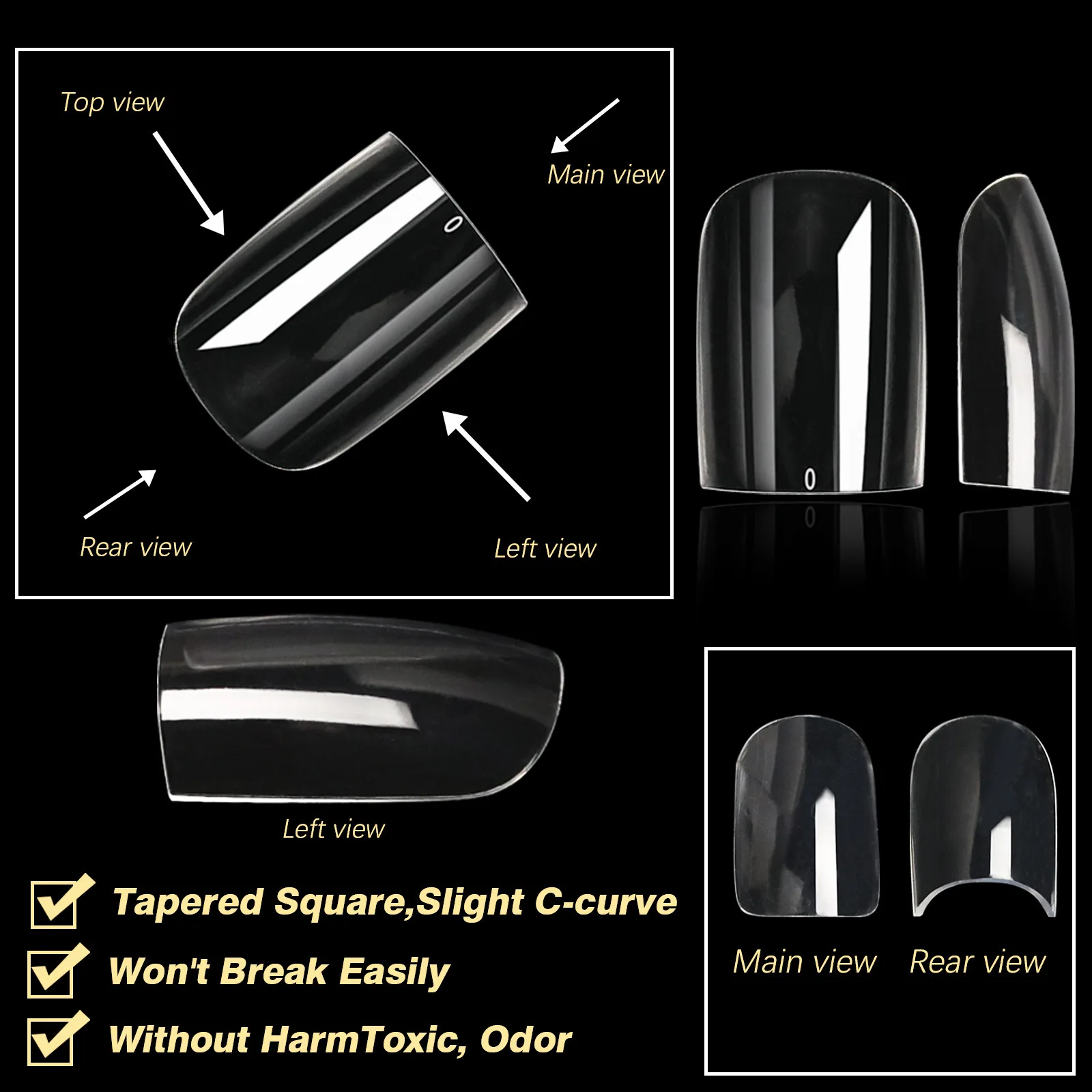 250pcs/box Transparent Seamless Fake Nail Soft Full Cover Trapezoidal Oval Almond Full Paste for Nail Decoration Tools