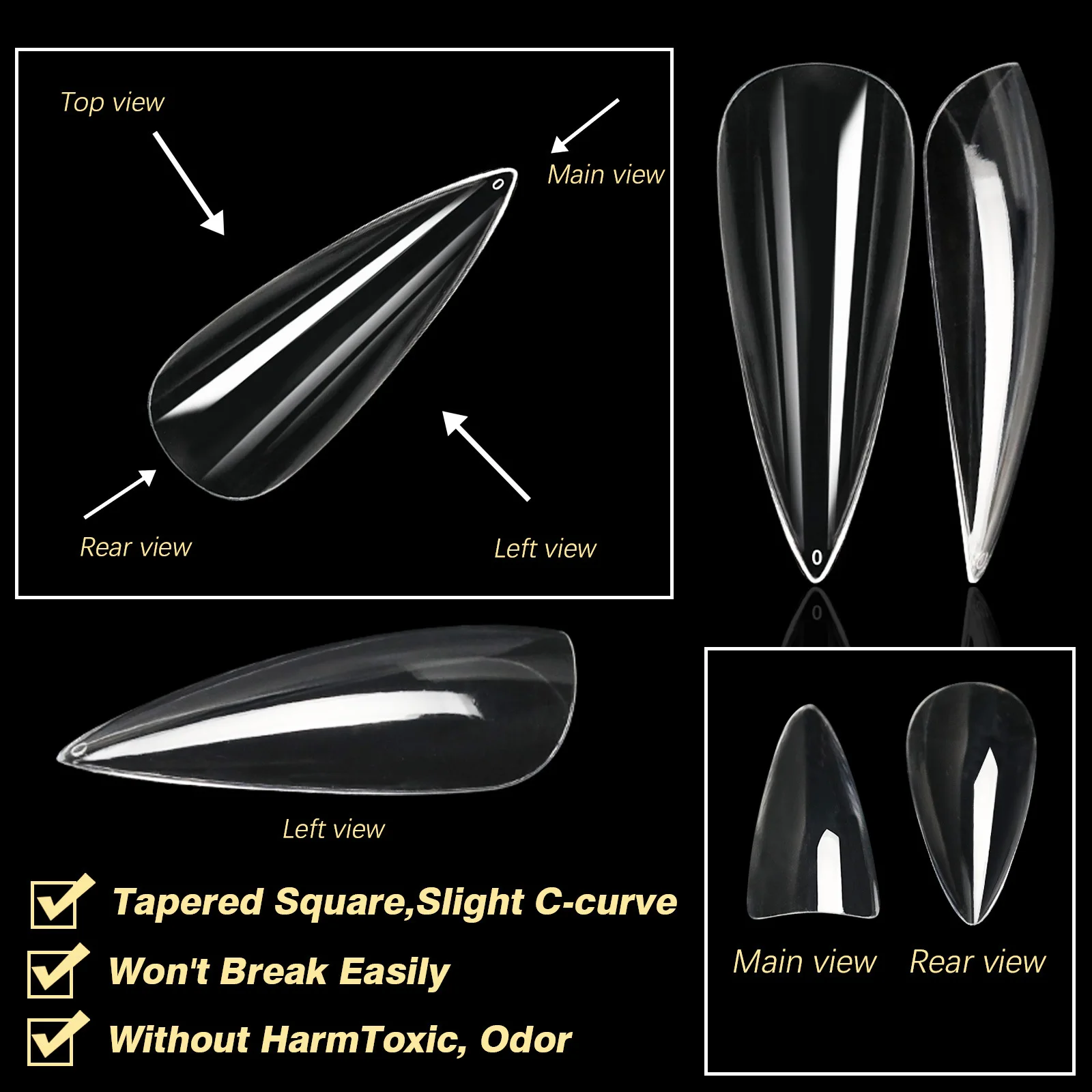 250pcs/box Transparent Seamless Fake Nail Soft Full Cover Trapezoidal Oval Almond Full Paste for Nail Decoration Tools
