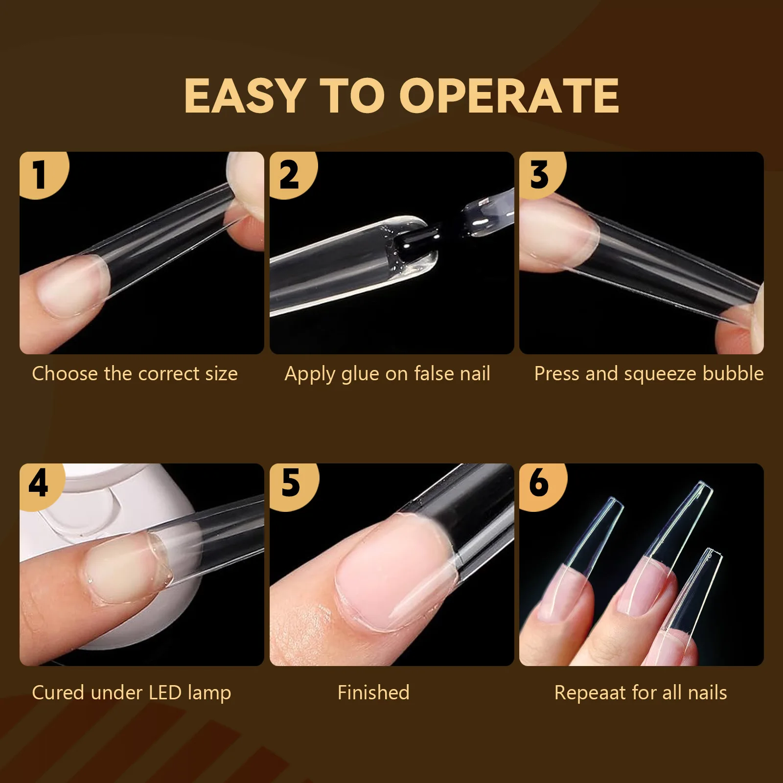 250pcs/box Transparent Seamless Fake Nail Soft Full Cover Trapezoidal Oval Almond Full Paste for Nail Decoration Tools