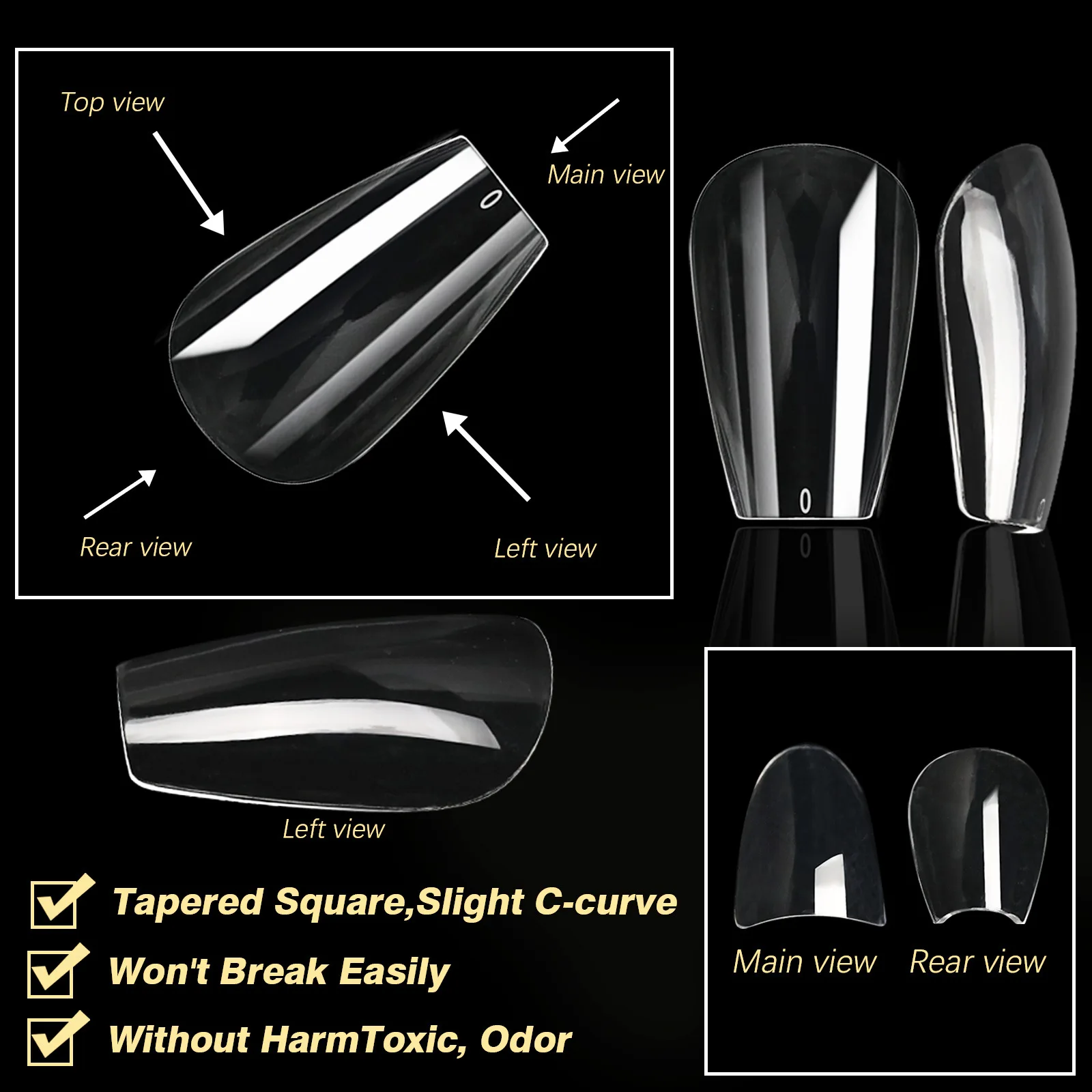 250pcs/box Transparent Seamless Fake Nail Soft Full Cover Trapezoidal Oval Almond Full Paste for Nail Decoration Tools
