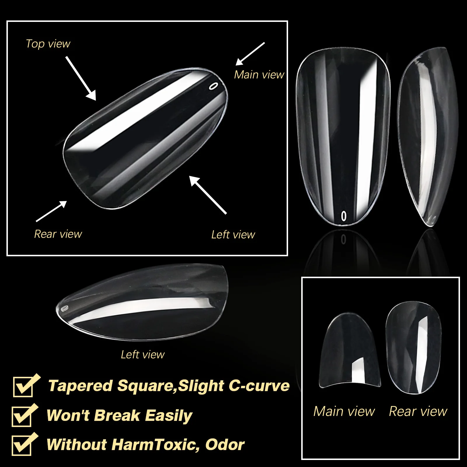 250pcs/box Transparent Seamless Fake Nail Soft Full Cover Trapezoidal Oval Almond Full Paste for Nail Decoration Tools