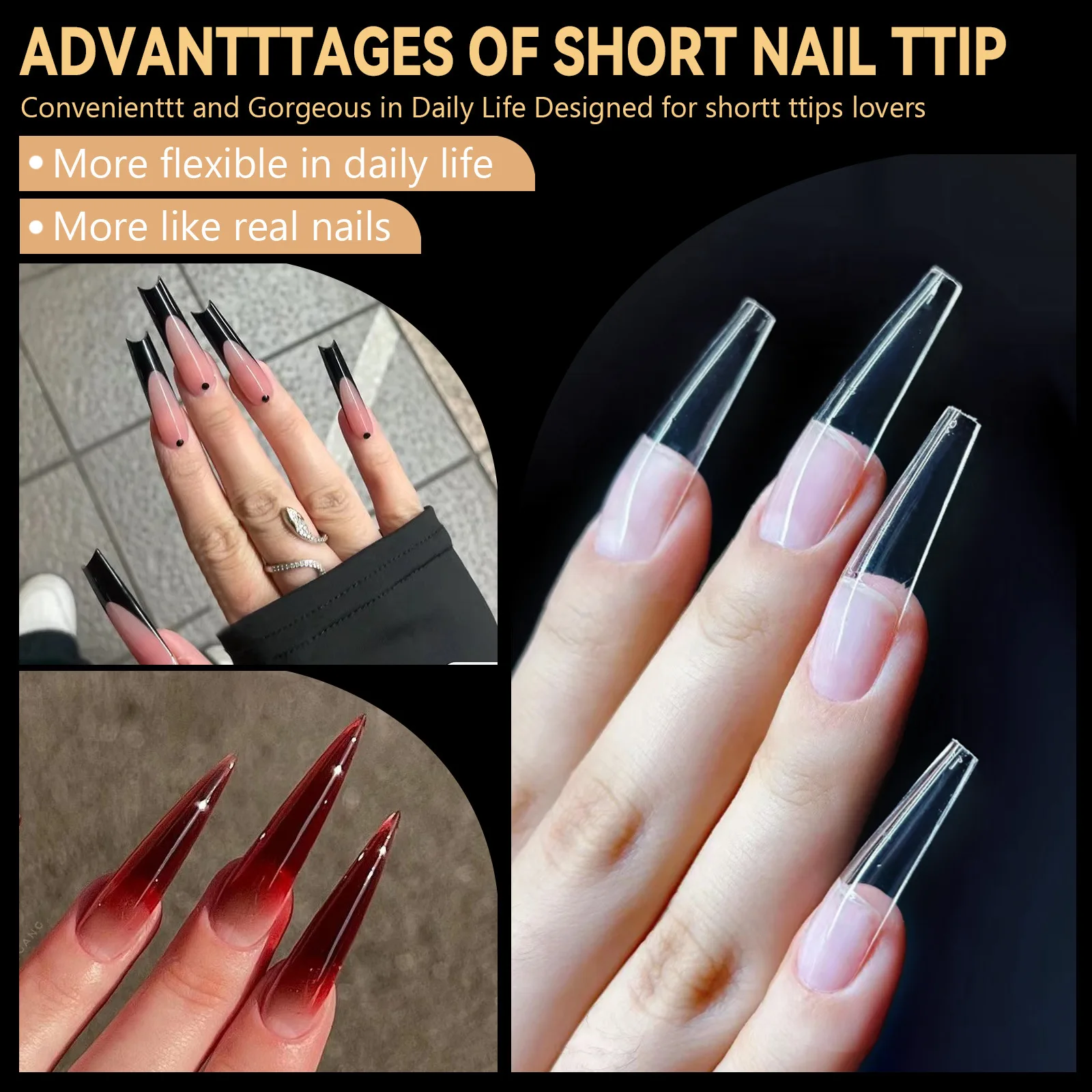 250pcs/box Transparent Seamless Fake Nail Soft Full Cover Trapezoidal Oval Almond Full Paste for Nail Decoration Tools