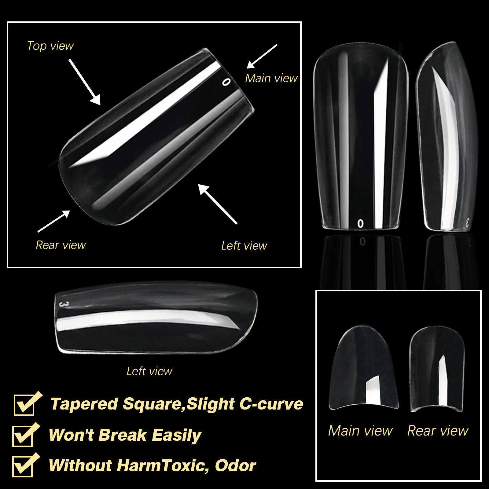 250pcs/box Transparent Seamless Fake Nail Soft Full Cover Trapezoidal Oval Almond Full Paste for Nail Decoration Tools