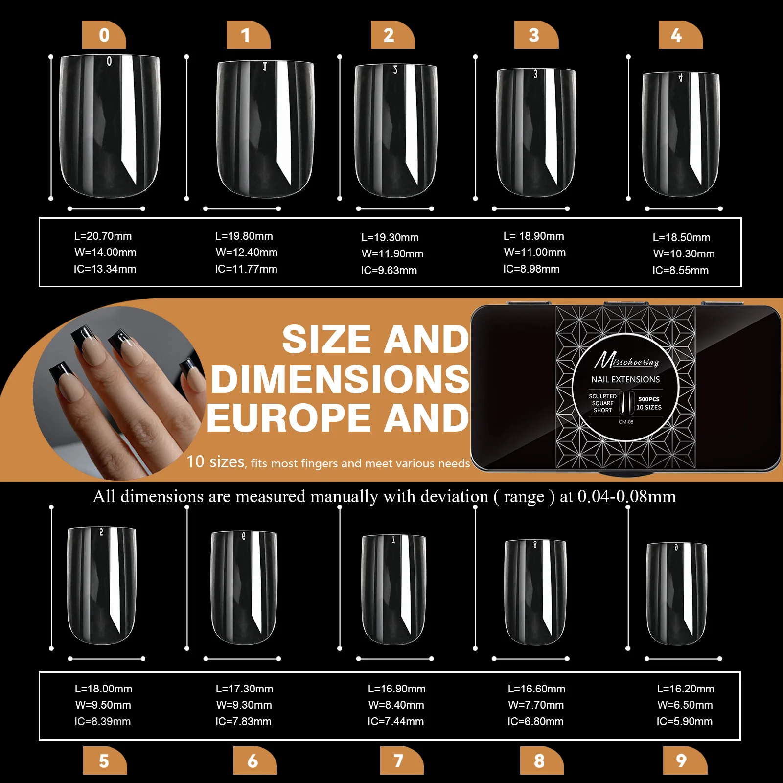 250pcs/box Transparent Seamless Fake Nail Soft Full Cover Trapezoidal Oval Almond Full Paste for Nail Decoration Tools