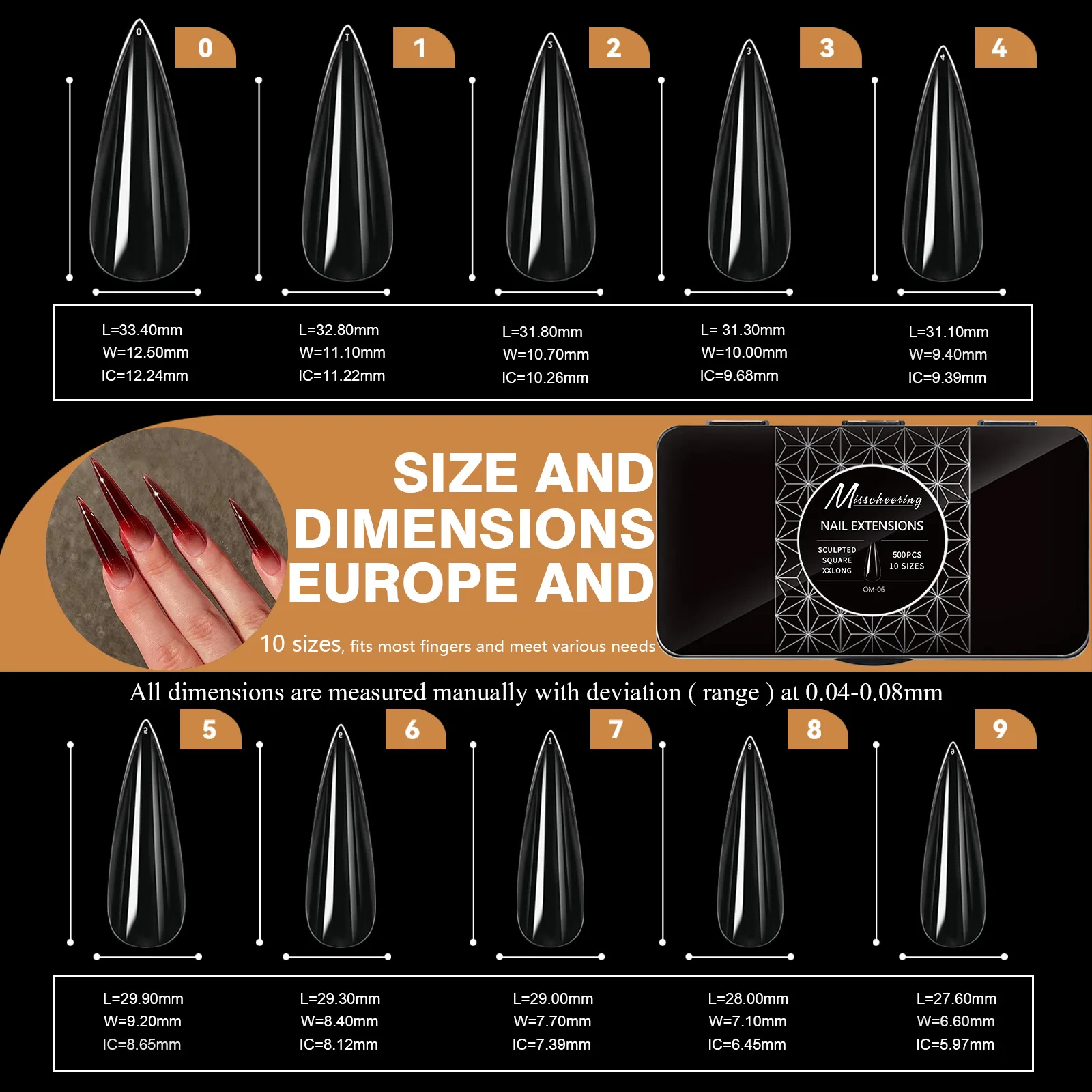 250pcs/box Transparent Seamless Fake Nail Soft Full Cover Trapezoidal Oval Almond Full Paste for Nail Decoration Tools