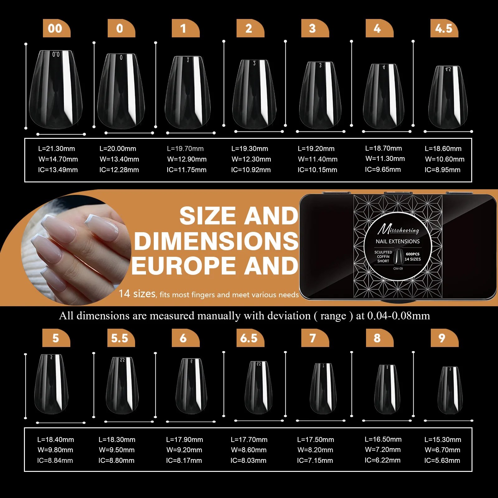 250pcs/box Transparent Seamless Fake Nail Soft Full Cover Trapezoidal Oval Almond Full Paste for Nail Decoration Tools