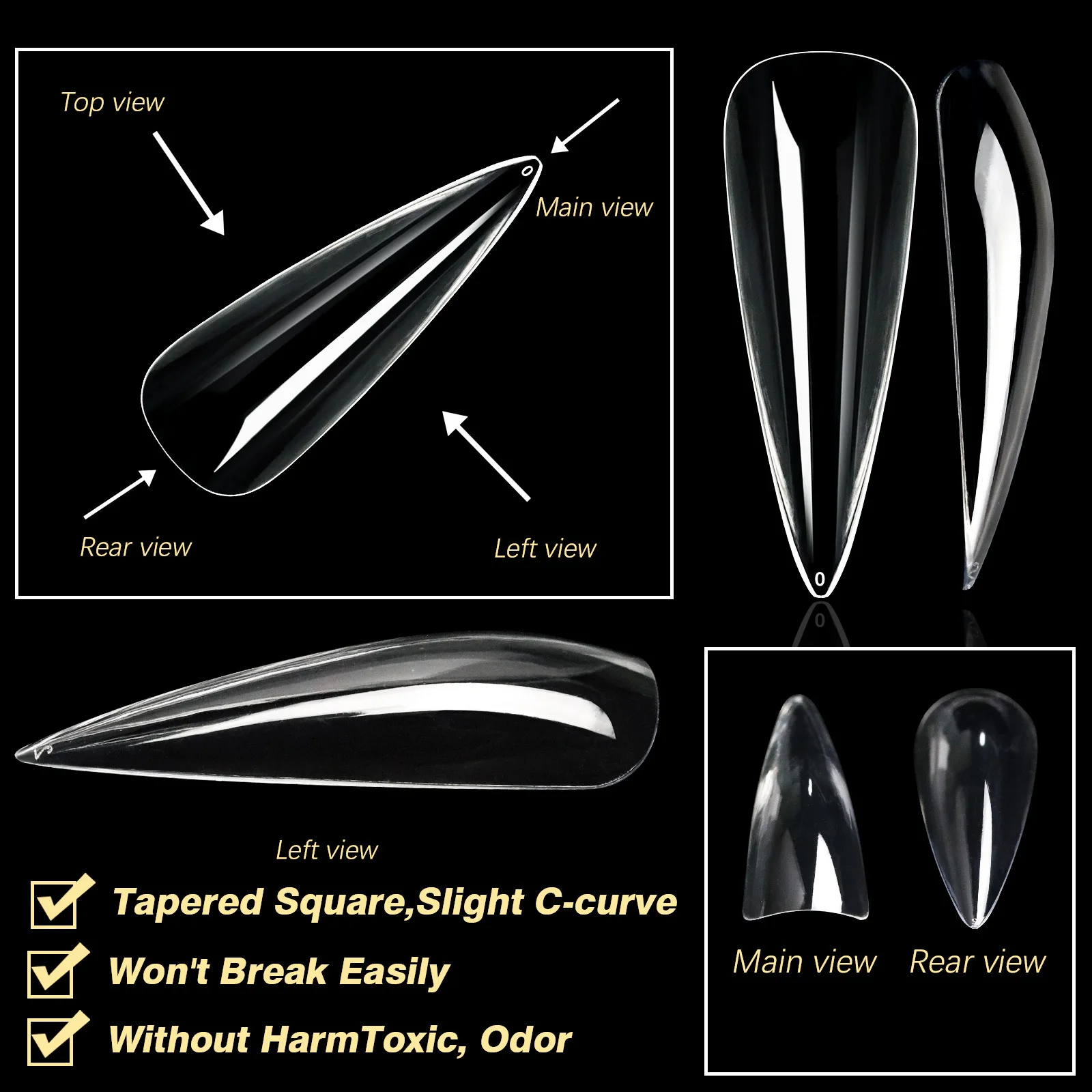 250pcs/box Transparent Seamless Fake Nail Soft Full Cover Trapezoidal Oval Almond Full Paste for Nail Decoration Tools
