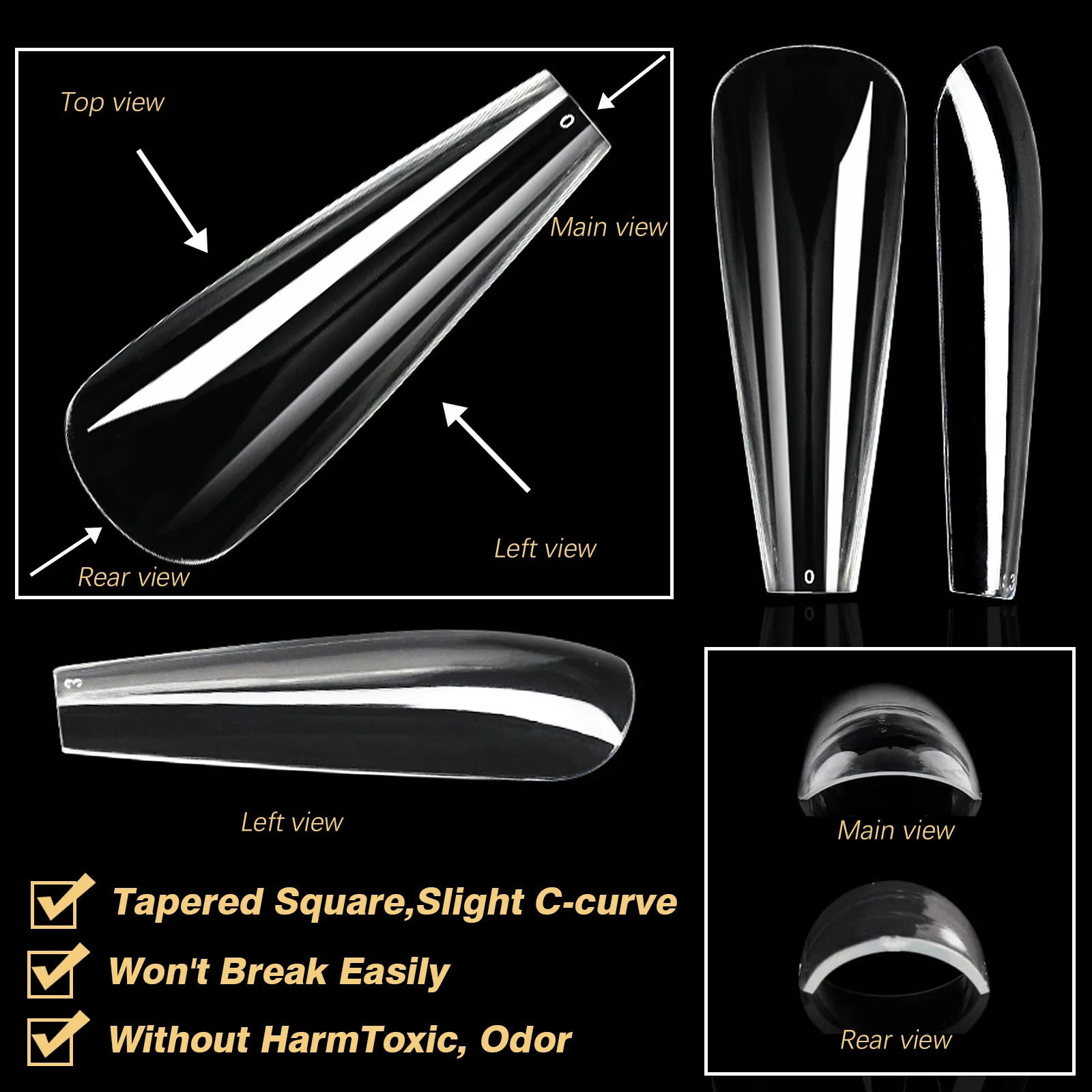 250pcs/box Transparent Seamless Fake Nail Soft Full Cover Trapezoidal Oval Almond Full Paste for Nail Decoration Tools