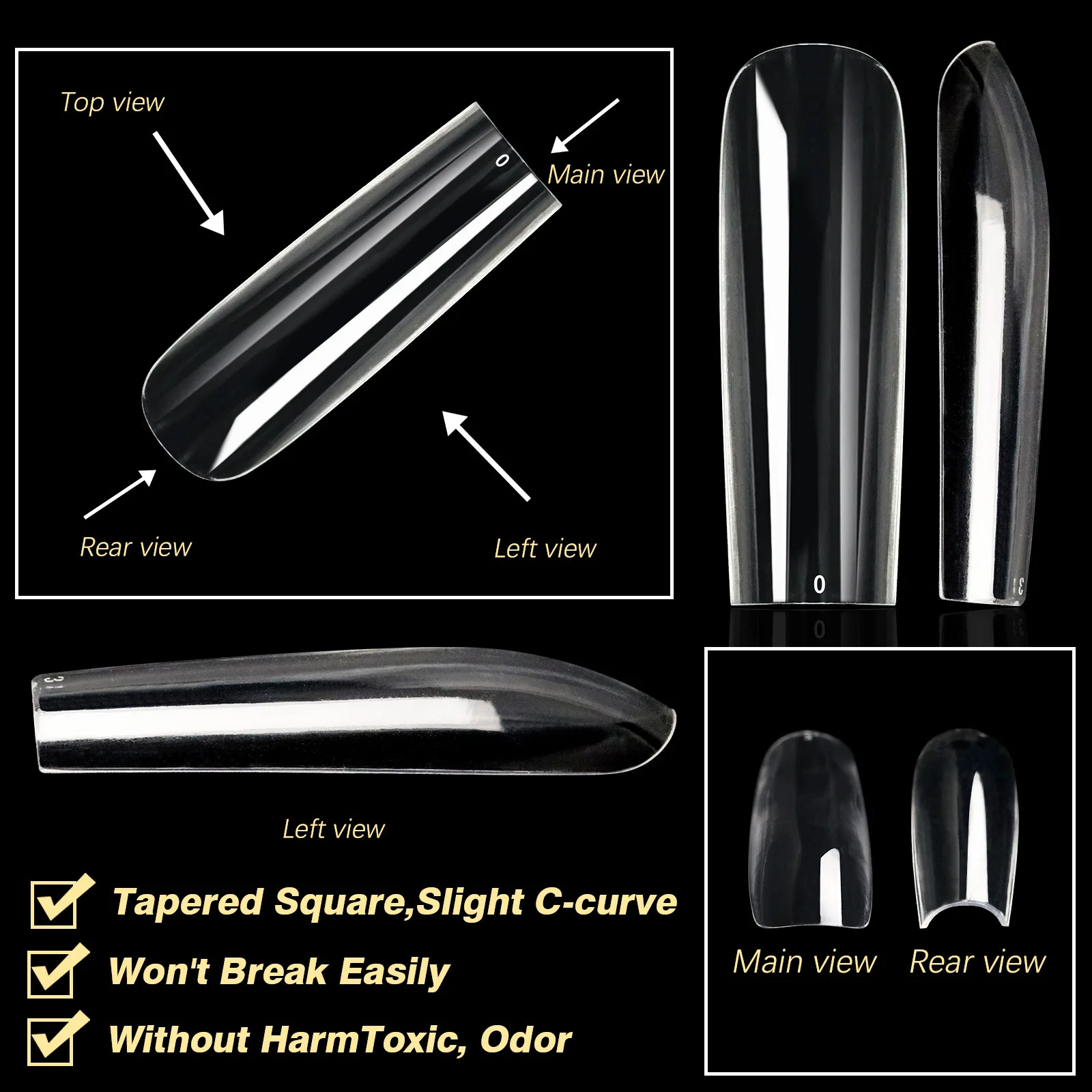 250pcs/box Transparent Seamless Fake Nail Soft Full Cover Trapezoidal Oval Almond Full Paste for Nail Decoration Tools