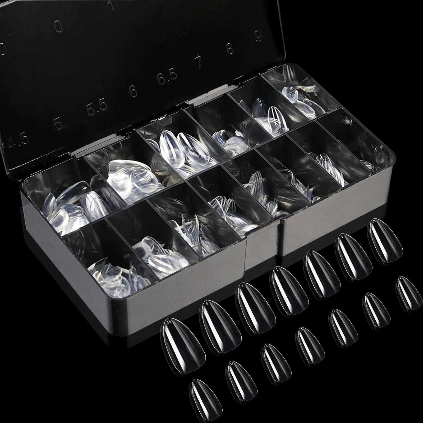 250pcs/box Transparent Seamless Fake Nail Soft Full Cover Trapezoidal Oval Almond Full Paste for Nail Decoration Tools