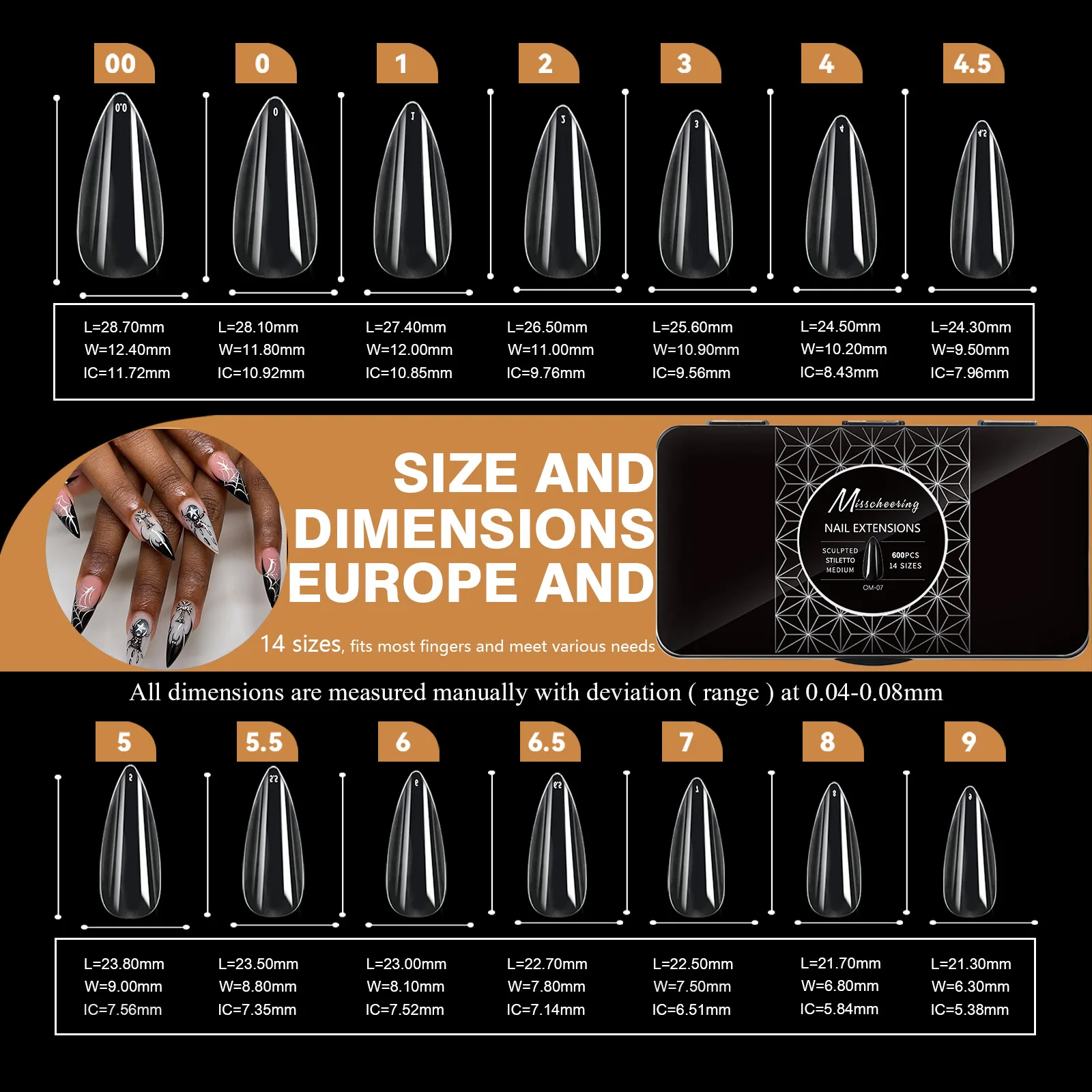 250pcs/box Transparent Seamless Fake Nail Soft Full Cover Trapezoidal Oval Almond Full Paste for Nail Decoration Tools