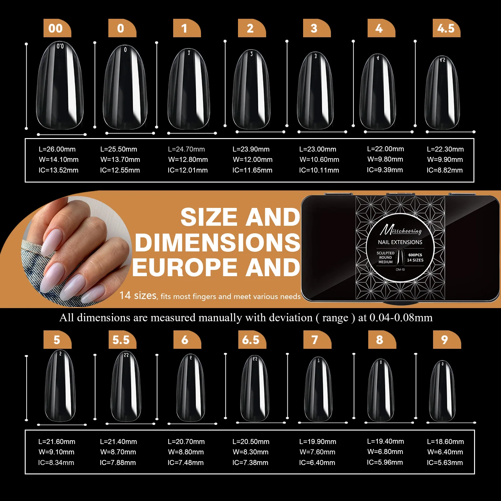 250pcs/box Transparent Seamless Fake Nail Soft Full Cover Trapezoidal Oval Almond Full Paste for Nail Decoration Tools