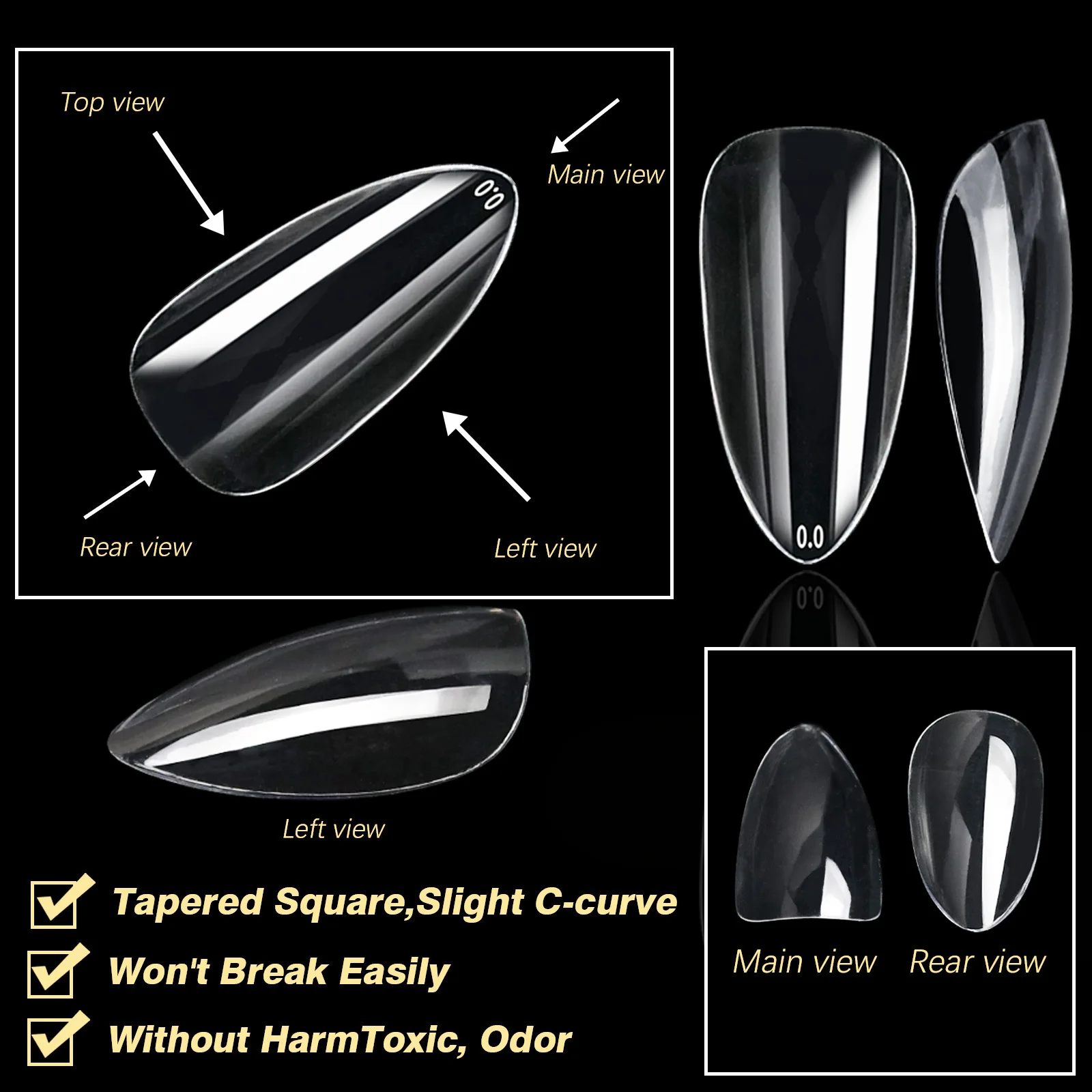 250pcs/box Transparent Seamless Fake Nail Soft Full Cover Trapezoidal Oval Almond Full Paste for Nail Decoration Tools