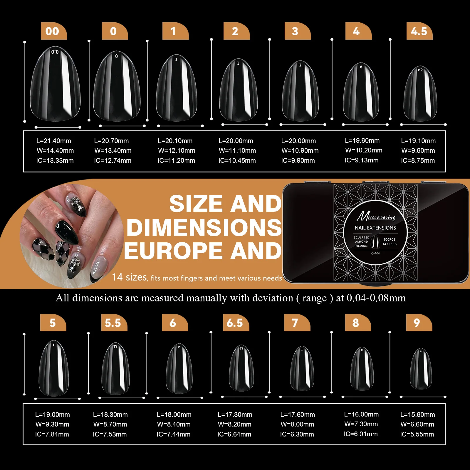250pcs/box Transparent Seamless Fake Nail Soft Full Cover Trapezoidal Oval Almond Full Paste for Nail Decoration Tools