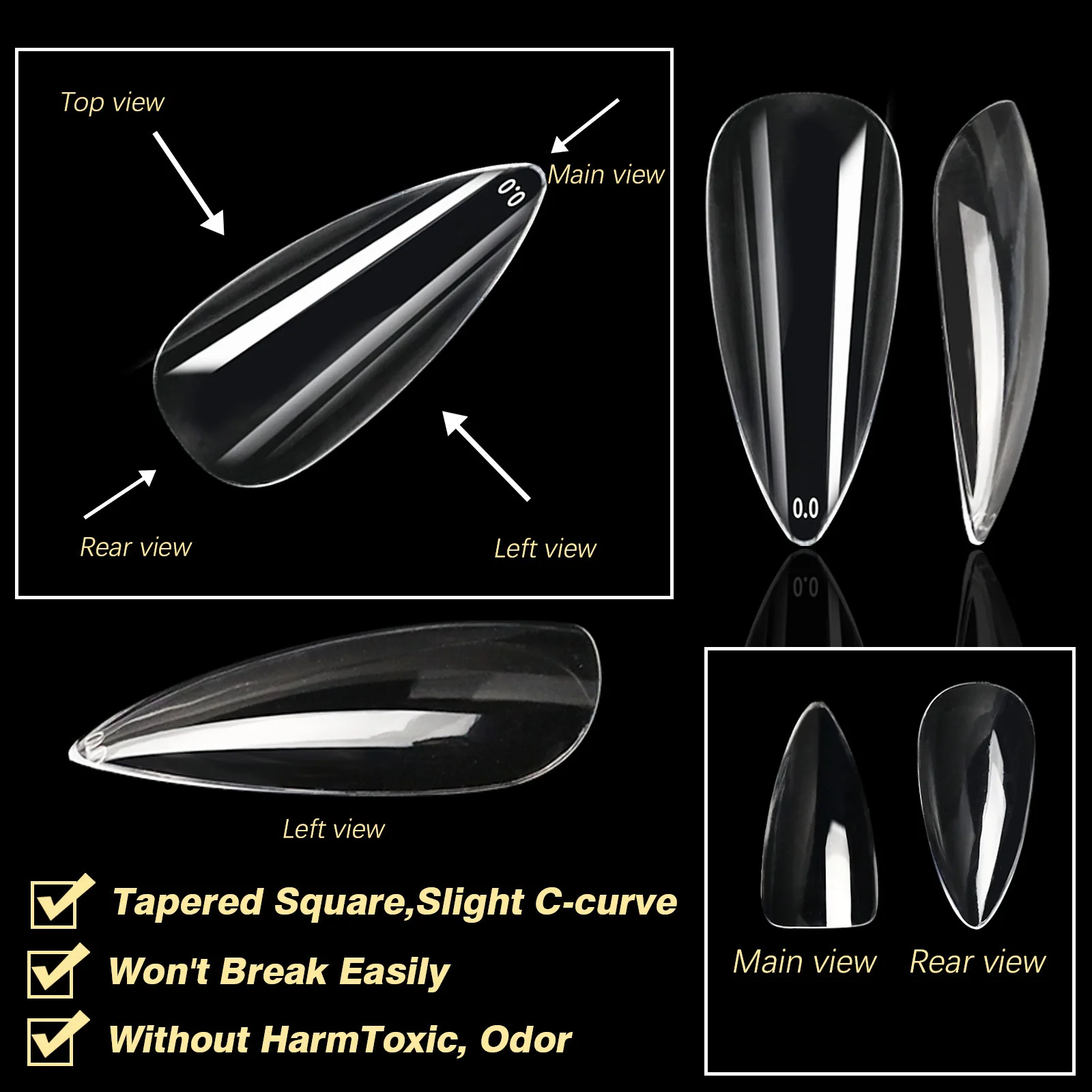 250pcs/box Transparent Seamless Fake Nail Soft Full Cover Trapezoidal Oval Almond Full Paste for Nail Decoration Tools
