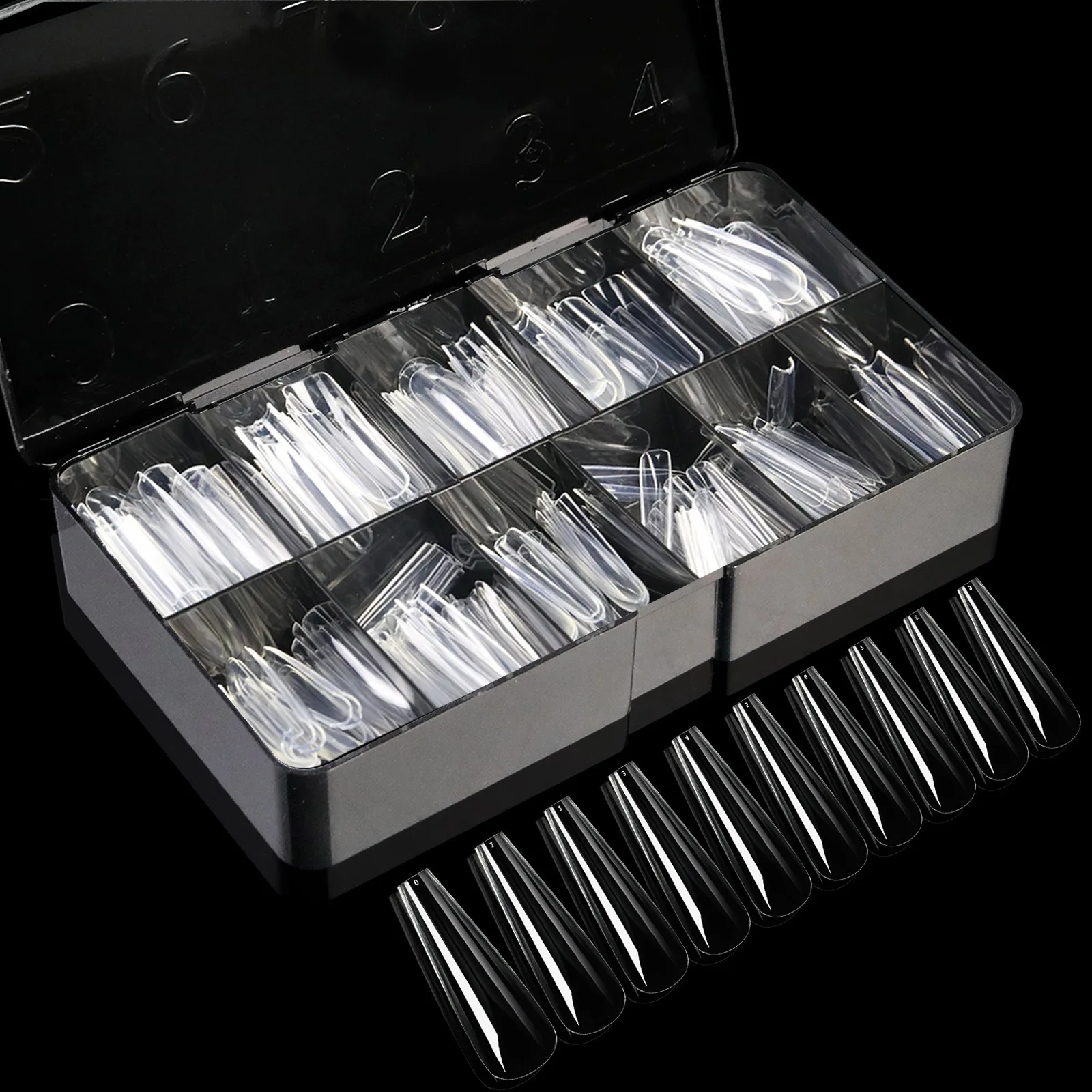 250pcs/box Transparent Seamless Fake Nail Soft Full Cover Trapezoidal Oval Almond Full Paste for Nail Decoration Tools