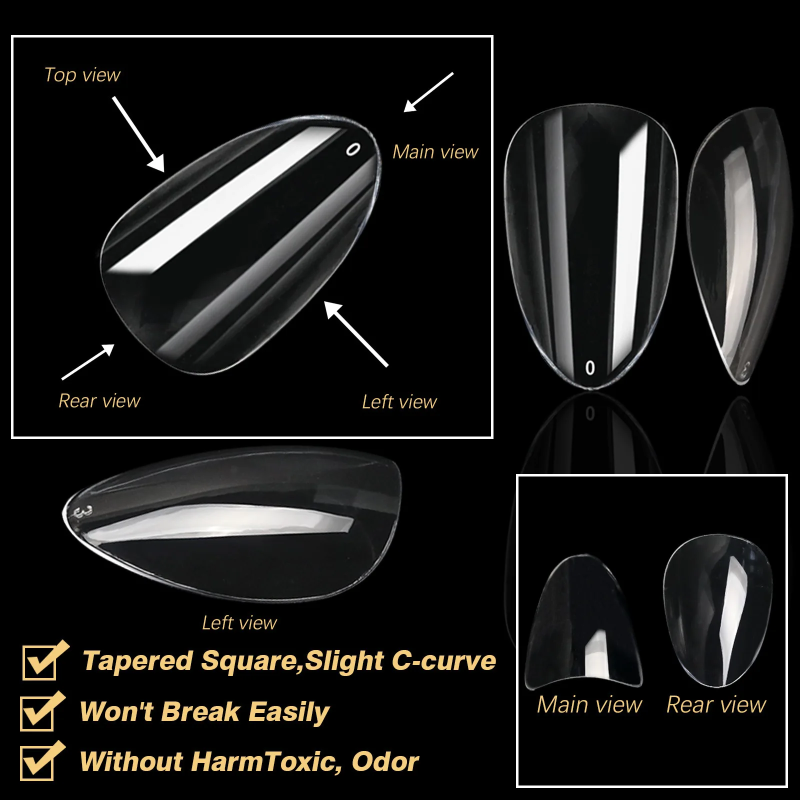 250pcs/box Transparent Seamless Fake Nail Soft Full Cover Trapezoidal Oval Almond Full Paste for Nail Decoration Tools