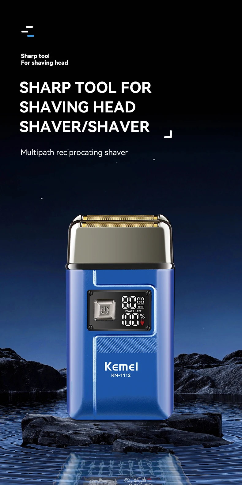 Kemei KM-1112 USB Charging IPX5 Waterproof Shaver 2 In1 Men's Rechargeable Electric Beard Razor Floating Forward Shaving Machine