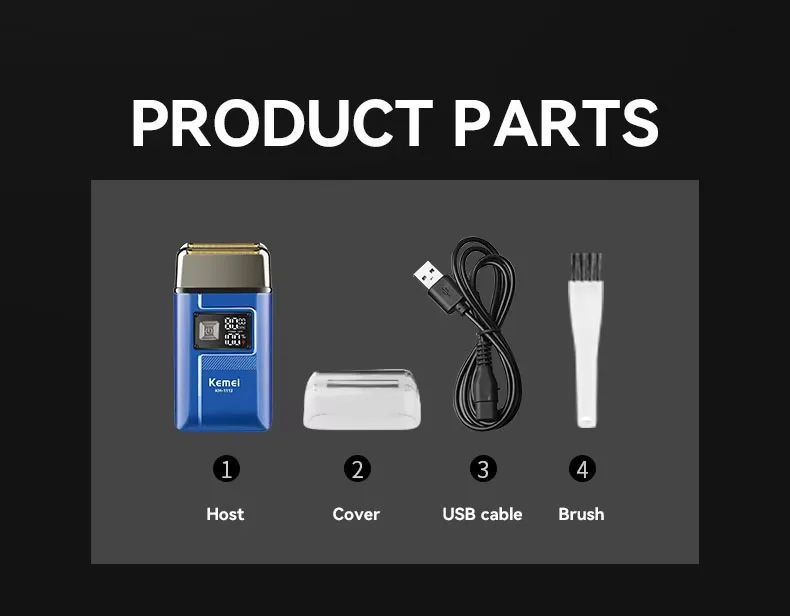 Kemei KM-1112 USB Charging IPX5 Waterproof Shaver 2 In1 Men's Rechargeable Electric Beard Razor Floating Forward Shaving Machine