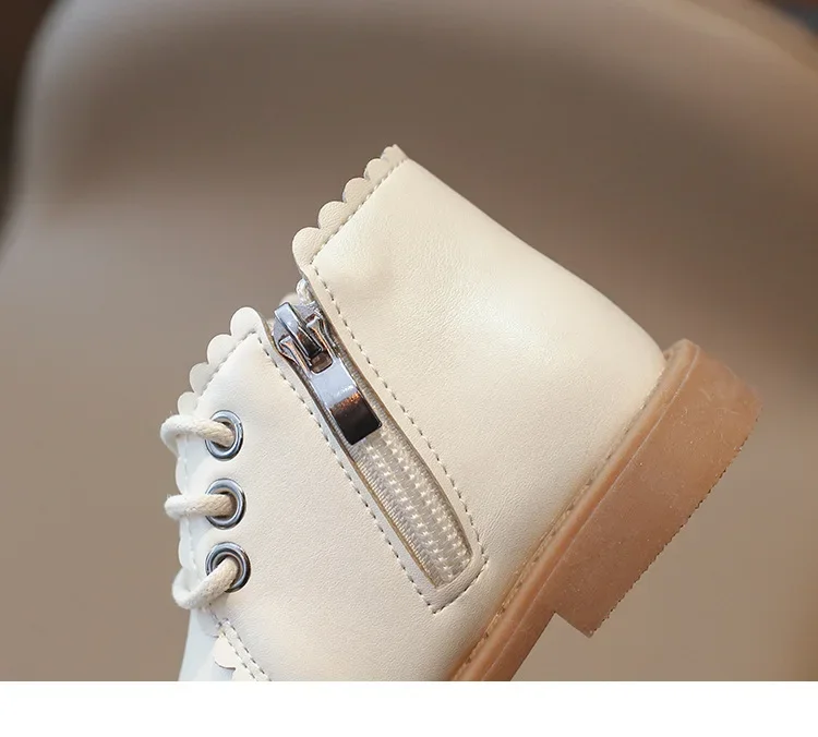 Girls Leather Boots 2024 Spring Autumn Kids Ankle Boots For Girl Lace-up Side Zipper Rubber Boots Size 21-30