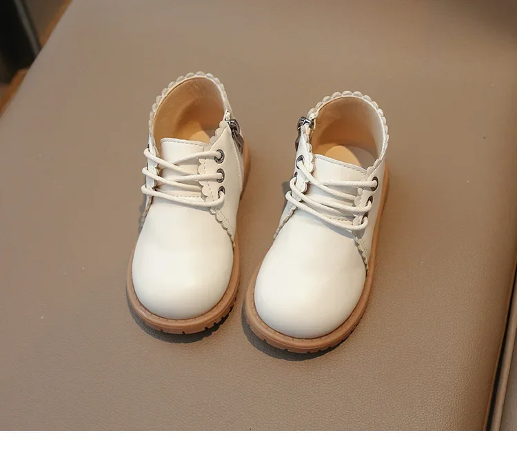 Girls Leather Boots 2024 Spring Autumn Kids Ankle Boots For Girl Lace-up Side Zipper Rubber Boots Size 21-30