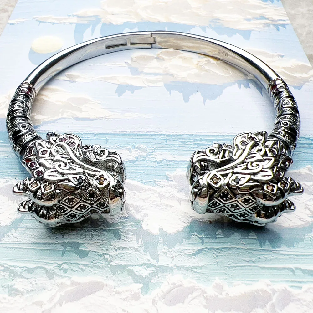 Dragon Bracelet Bangle Fine Jewelry For Women Men Summer Brand New Sterling 925 Silver Vintage Gift