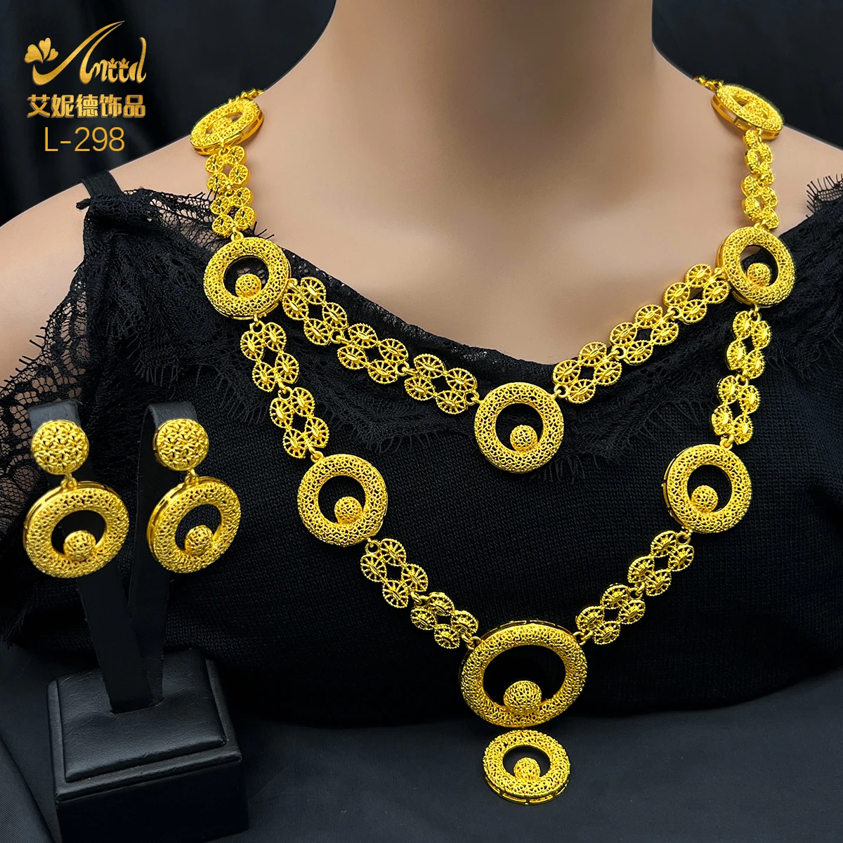 ANIID Dubai 24K Gold Color Jewelry Sets Wedding African Necklace Earrings For Women Nigerian Indian Bridal 2PCS Set Party Gifts