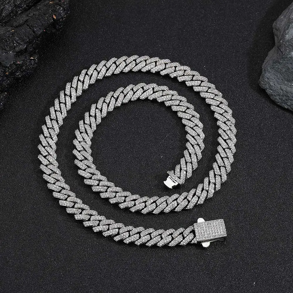 Wholesale 8Mm Hip Hop Jewelry 2 Rows Thin Cuban Link Chains Cubic Zirconia Iced Out Argenteous For Girl Cuban Necklaces Men