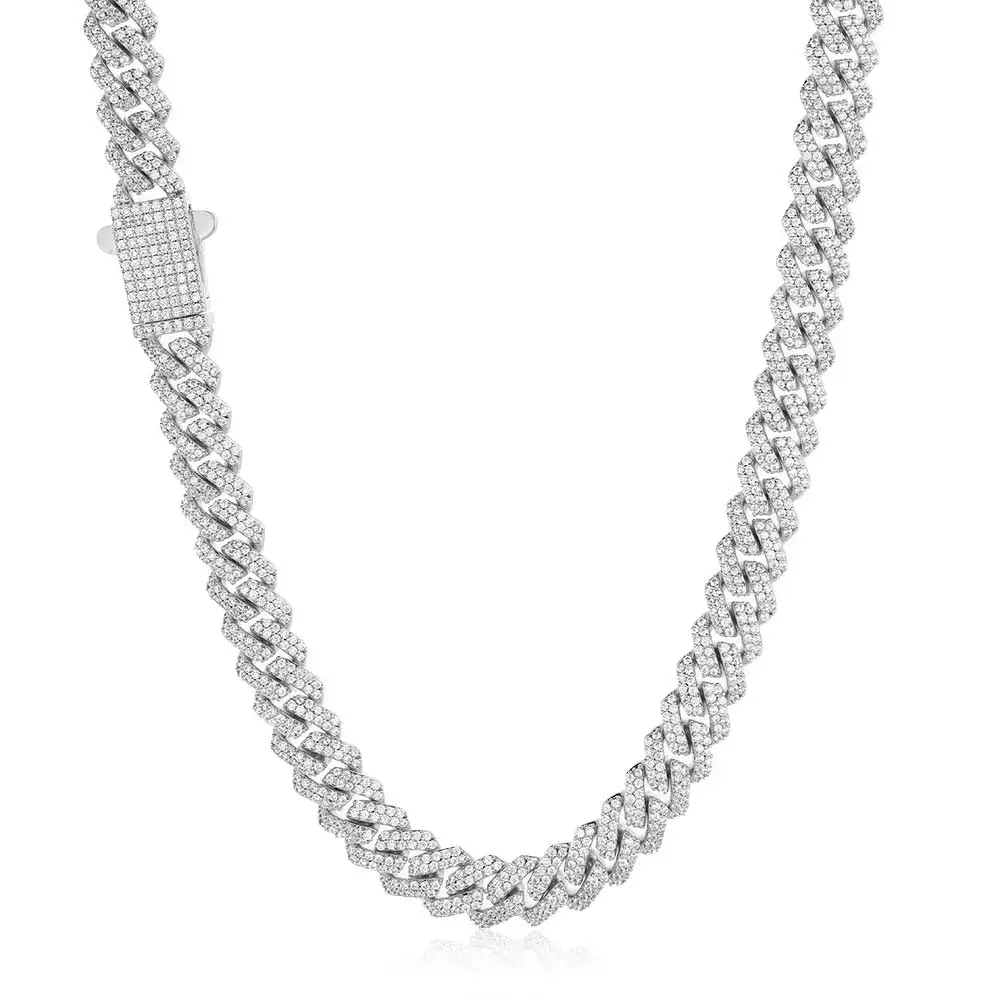 Wholesale 8Mm Hip Hop Jewelry 2 Rows Thin Cuban Link Chains Cubic Zirconia Iced Out Argenteous For Girl Cuban Necklaces Men