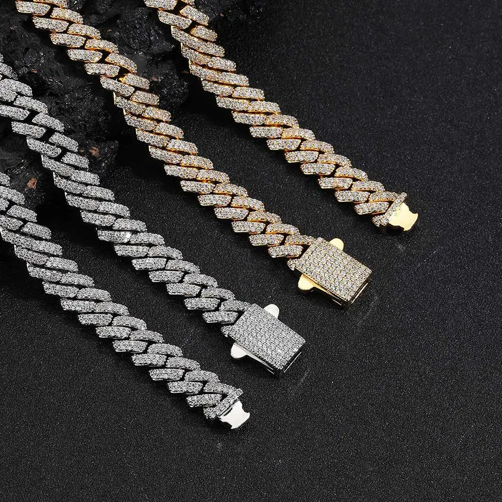 Wholesale 8Mm Hip Hop Jewelry 2 Rows Thin Cuban Link Chains Cubic Zirconia Iced Out Argenteous For Girl Cuban Necklaces Men