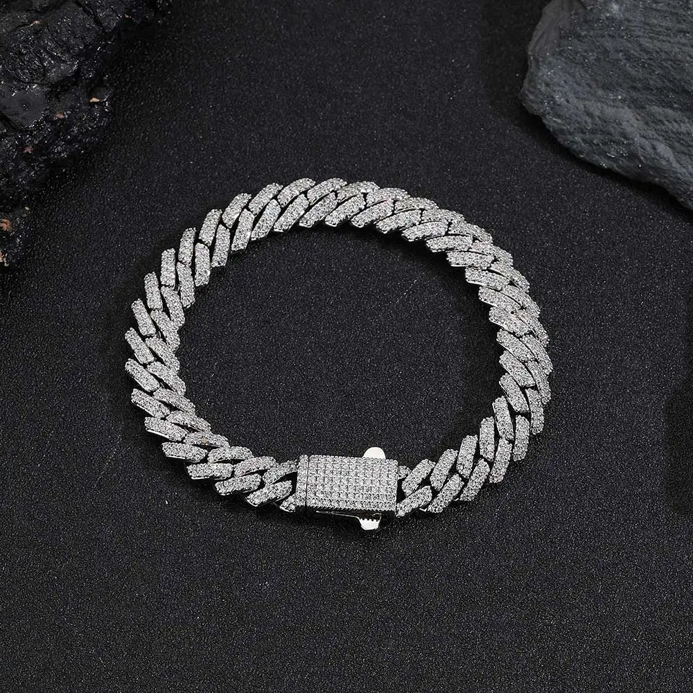 Wholesale 8Mm Hip Hop Jewelry 2 Rows Thin Cuban Link Chains Cubic Zirconia Iced Out Argenteous For Girl Cuban Necklaces Men