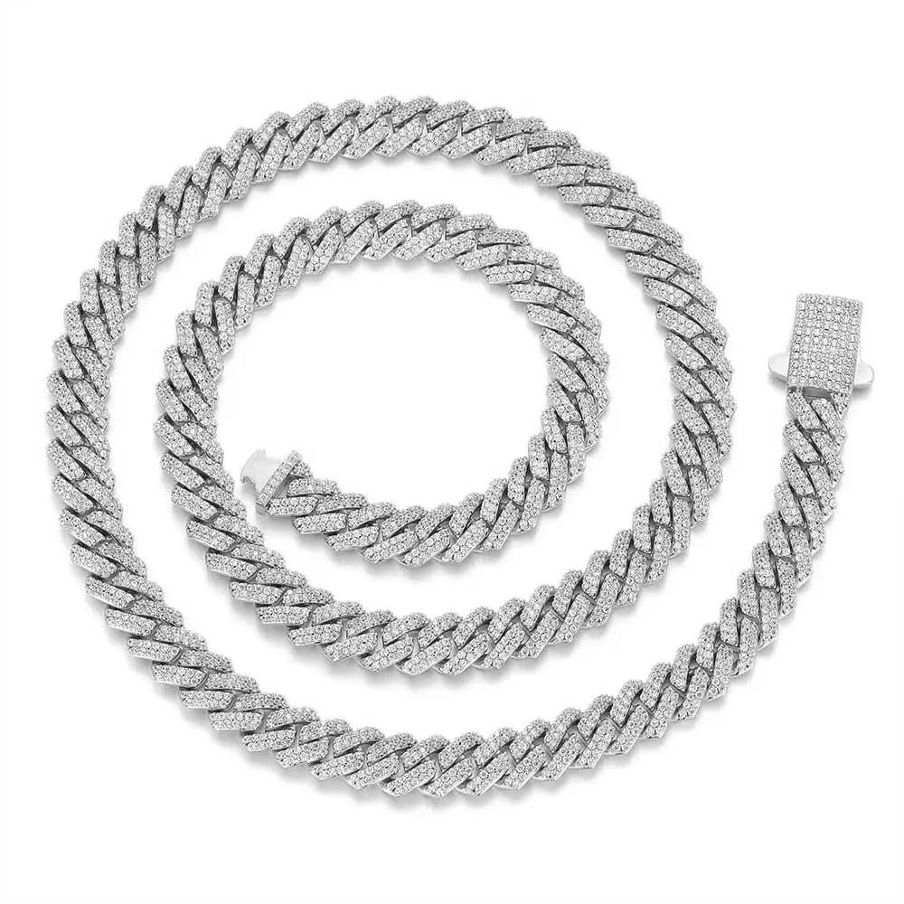 Wholesale 8Mm Hip Hop Jewelry 2 Rows Thin Cuban Link Chains Cubic Zirconia Iced Out Argenteous For Girl Cuban Necklaces Men