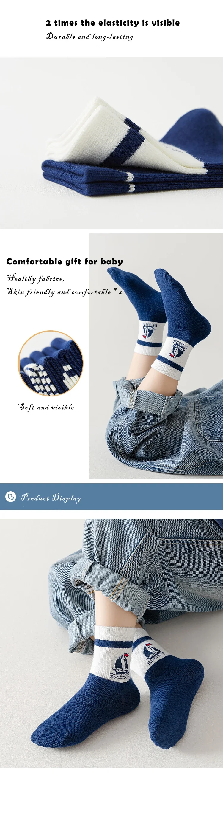 5 Pairs Baby Crew Socks Spring Autumn Cotton Socks Kids Boys Striped Socks Children's Sport Socks