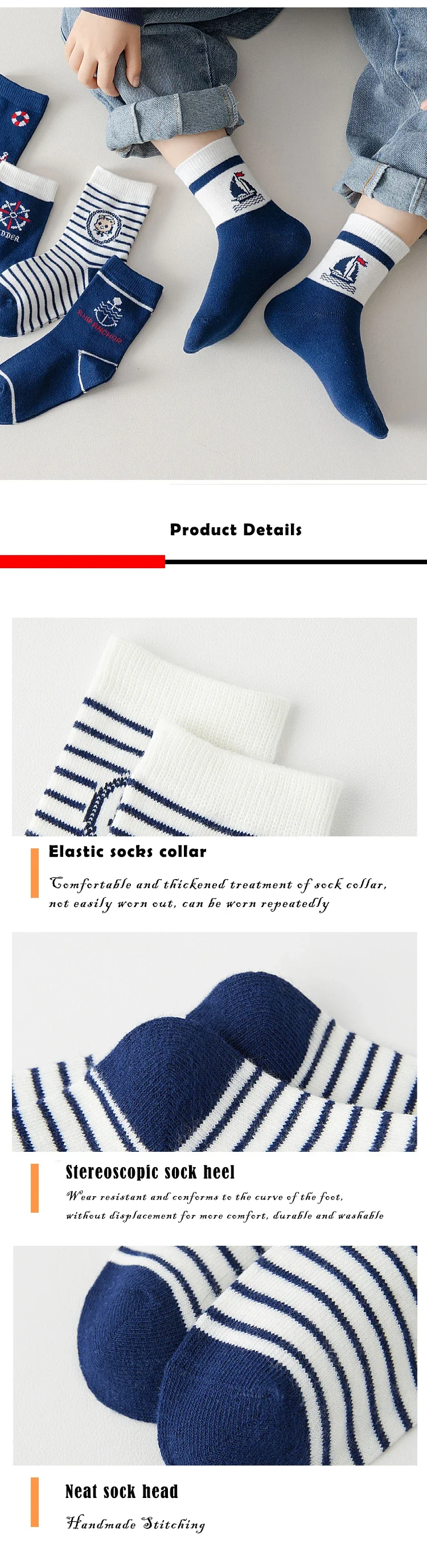 5 Pairs Baby Crew Socks Spring Autumn Cotton Socks Kids Boys Striped Socks Children's Sport Socks