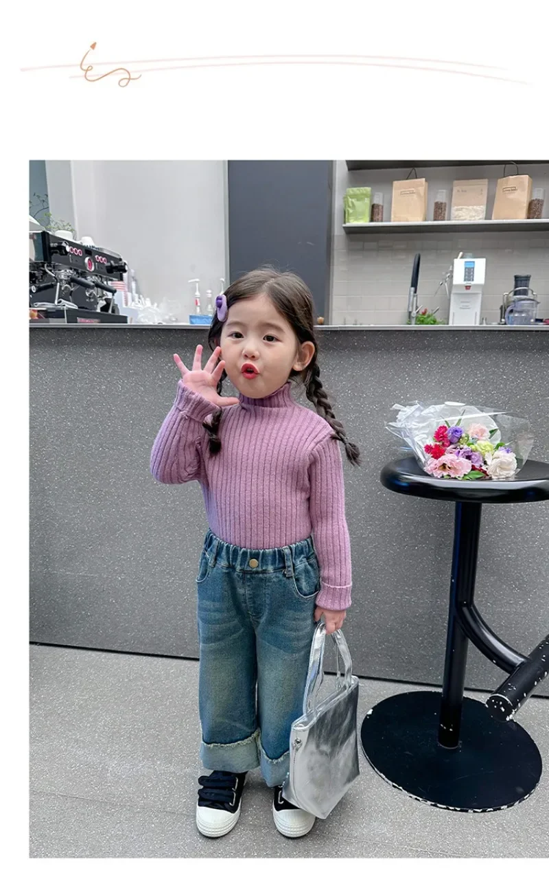 High Neck Baby Sweaters Autumn Winter Kids Boys Girls Long Sleeve Pure Color Knit Sweater Baby Kids Boys Girls Pullover Sweaters